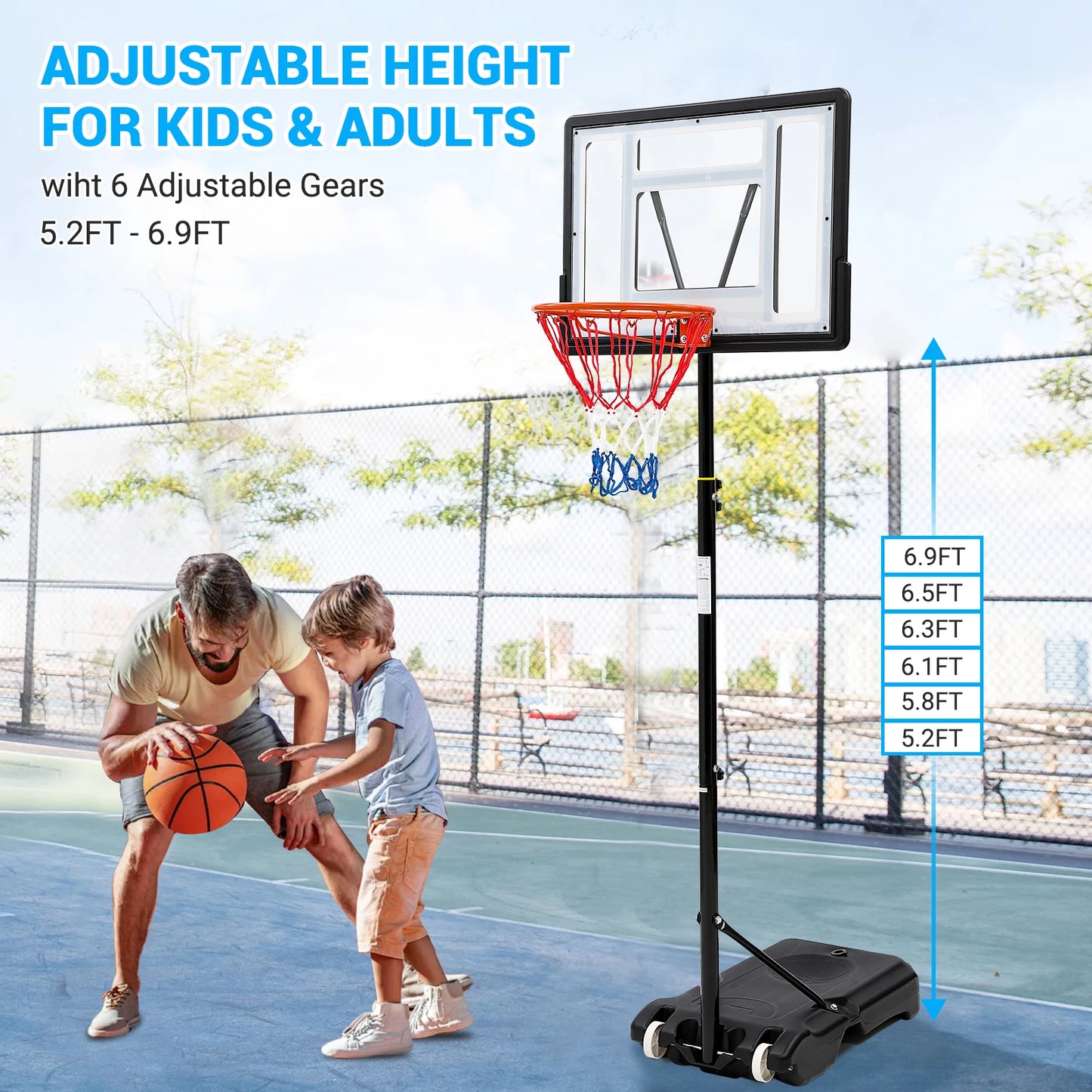 HiMISSH Adjustable Outdoor Basketball Hoop Stand For All Ages Portable