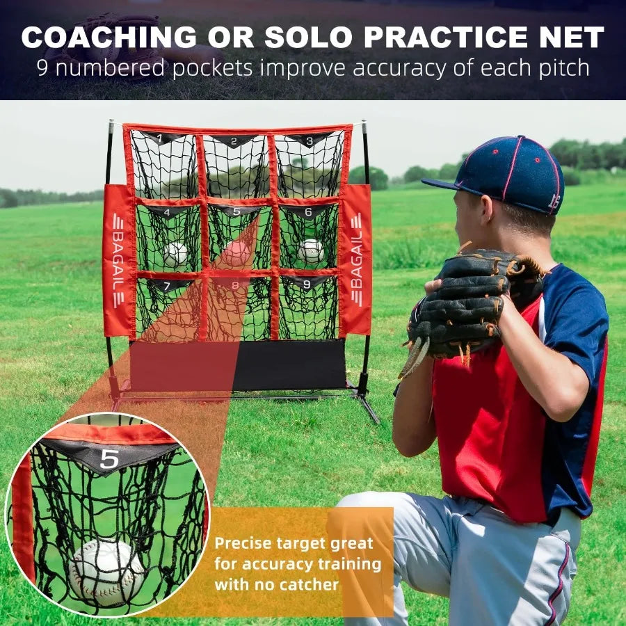 BAGAIL Baseball and Softball Pitching Net 9 Pocket Pitching Net Portable Pitching Target Net for Backyard with Carry Bag