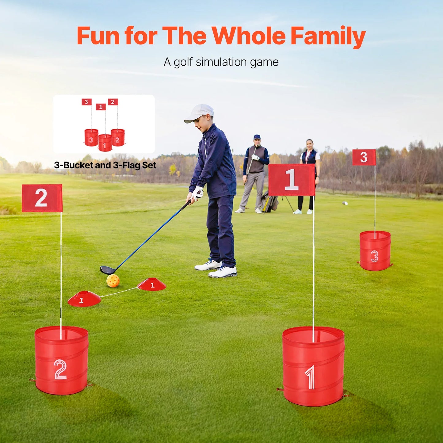 SucceBuy 3/6/9 Hole Kids Backyard Golf Game Portable Bucket Golf Course Practice Chipping Games for Family Yard Sports Toys