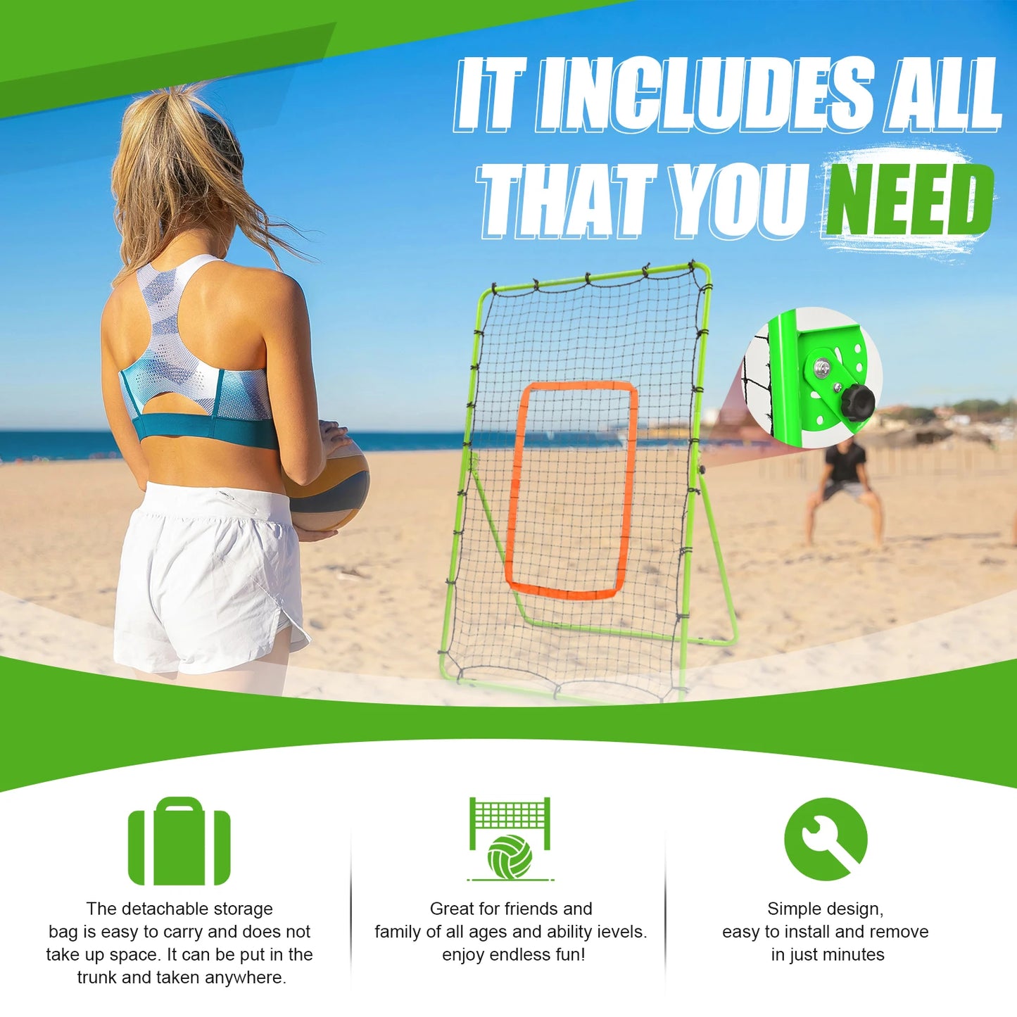 Rebound Net for Baseball & Volleyball,6x4.6 Ft Baseball Pitch Back Aid Training Net with Angle Adjustment