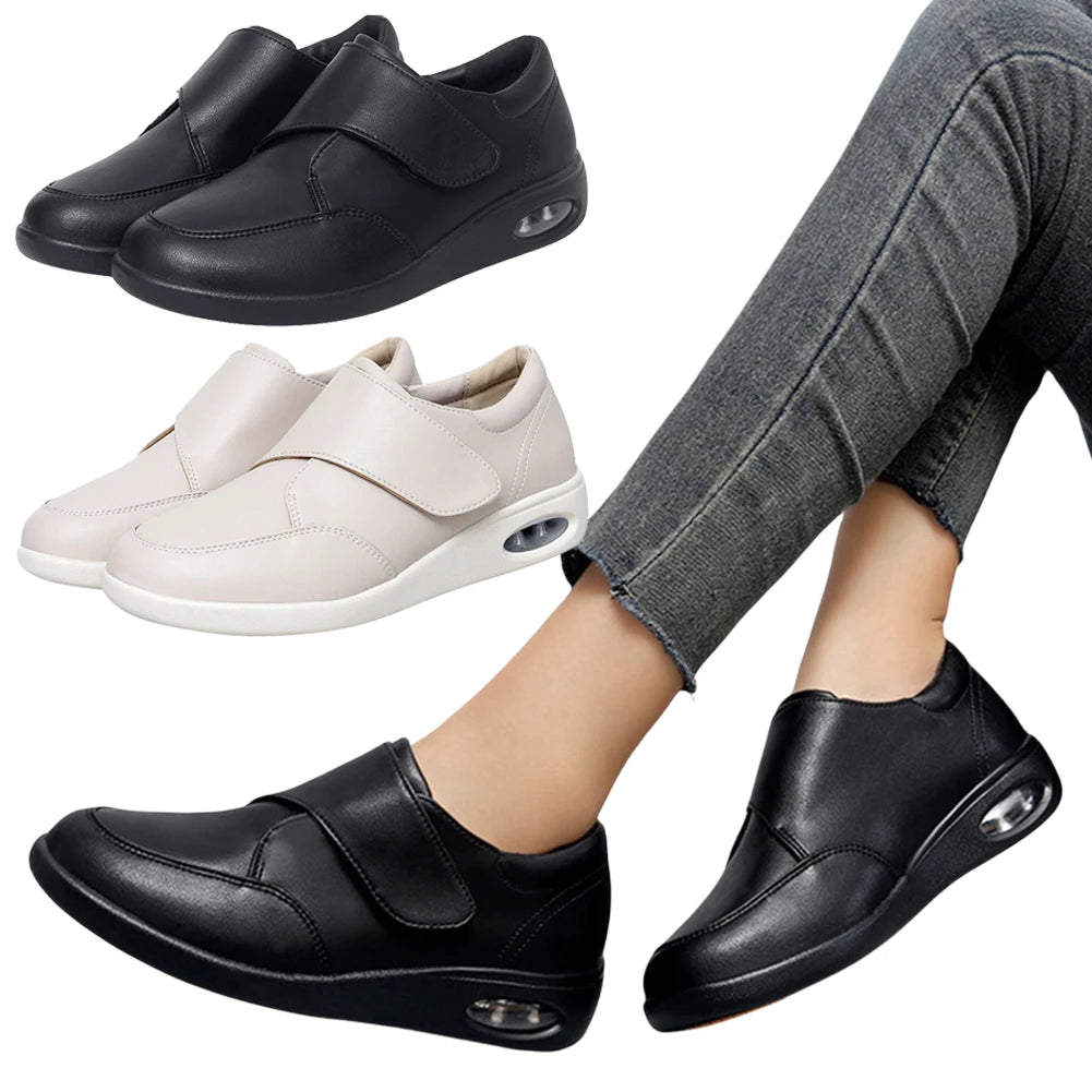 Women Diabetic Shoes Leather Walking Shoes Comfortable Lightweight Edema Sneakers Air Cushioned Shoes for Plantar Fasciitis