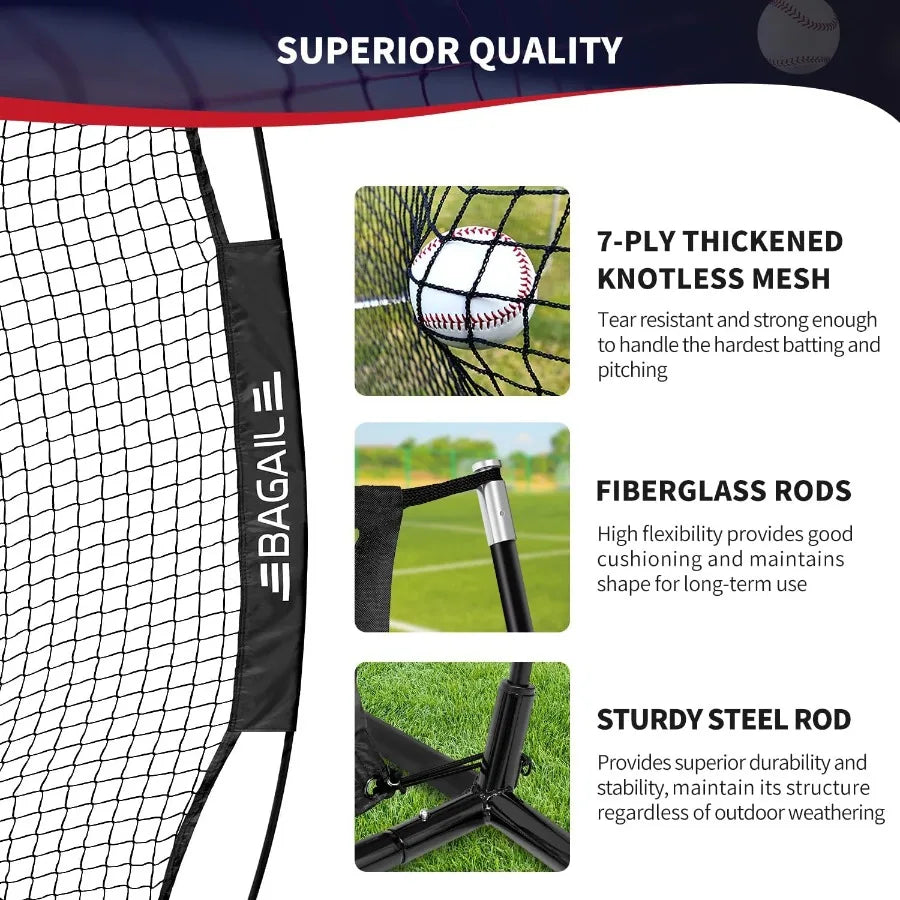BAGAIL 7x7 ft Baseball and Softball Practice Net with Bow Frame for Batting Hitting Pitching Portable Baseball Throwing Net wit