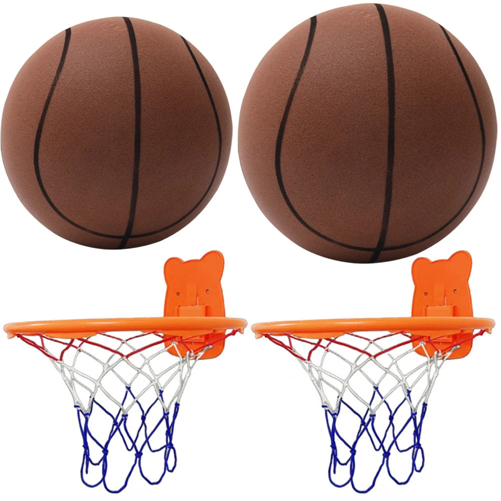 18/24 Cm Basketball with Basketball Hoop Silent Basketball Soft Indoor Quiet Training Ball Lightweight High Density Foam Ball