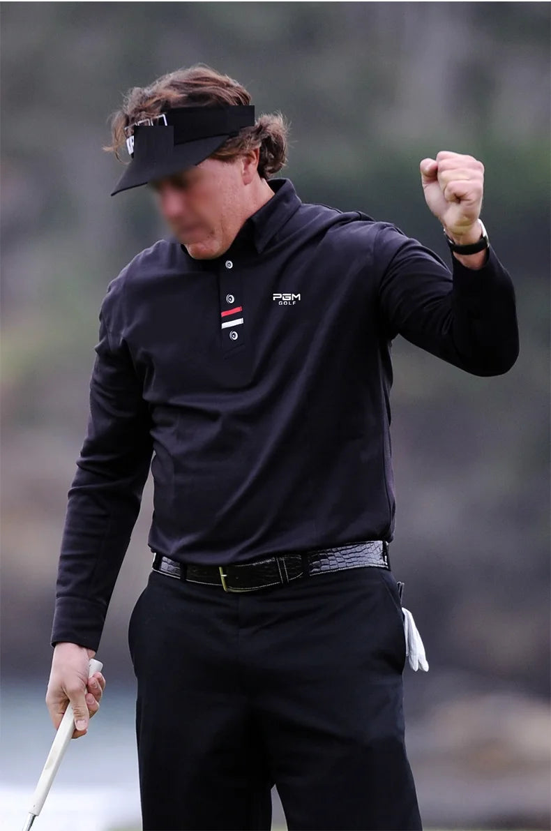 PGM Mens Long Sleeve Golf Shirt Warm Stretch Top Casual