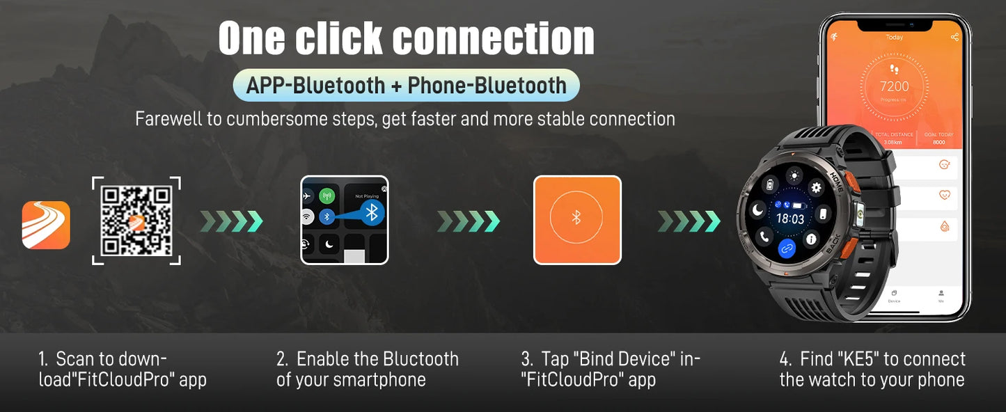 EIGIIS KE5 Smart Watch With Compass Altitude Barometer LED Flashlight