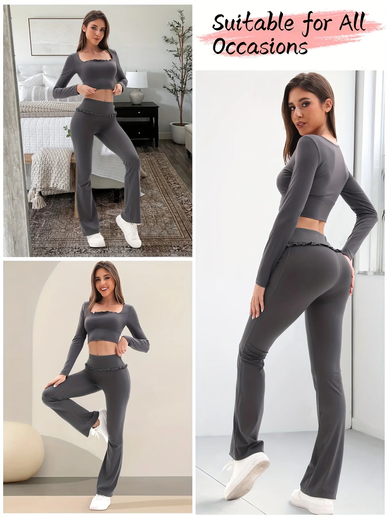 Jiangxi Floral Lace Yoga Set With High Waist Flare Pants