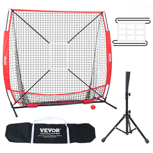 VEVOR 5x5ft Portable Baseball Softball Practice Net for Hitting Batting Catching Pitching with Bow Frame Carry Bag Strike Zone