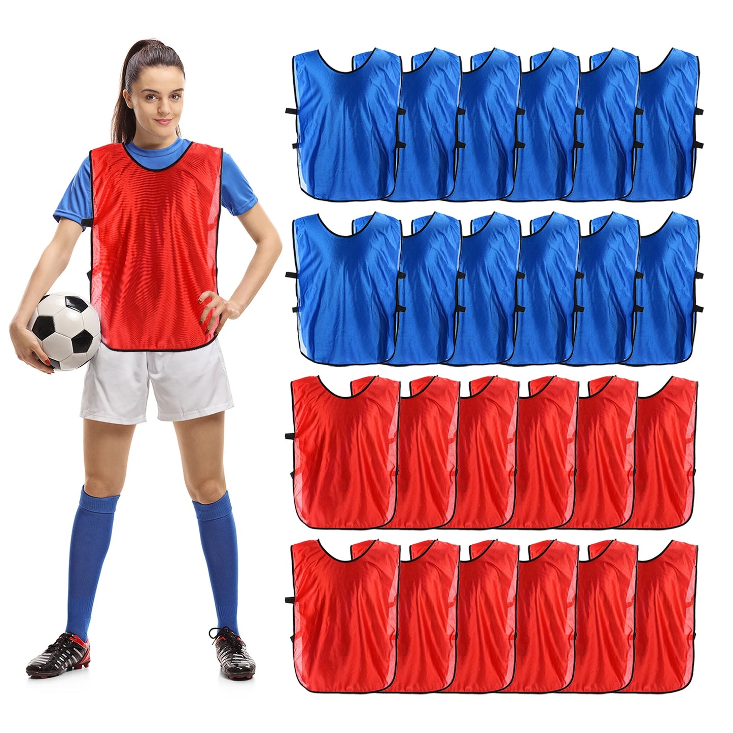 Green Soccer Training Vests 24pcs Durable Youth Football Pinnies