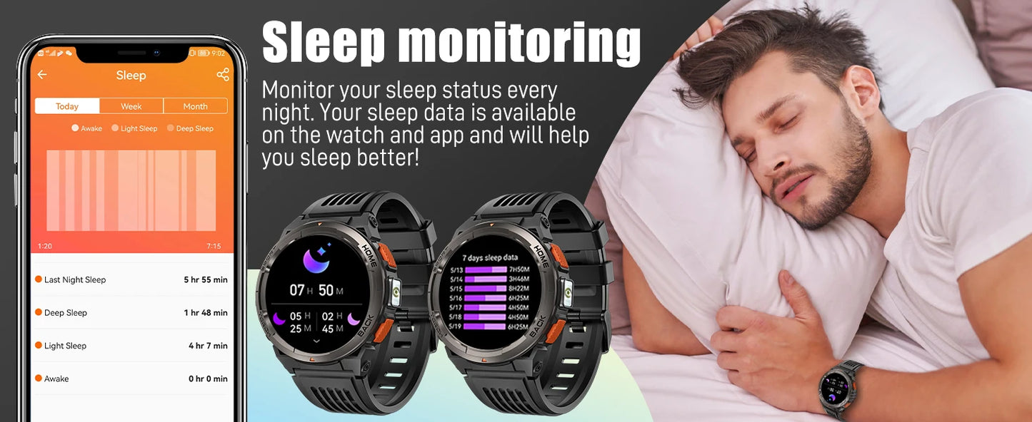 EIGIIS KE5 Smart Watch With Compass Altitude Barometer LED Flashlight