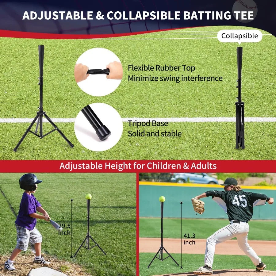 BAGAIL 7x7 ft Baseball and Softball Practice Net with Bow Frame for Batting Hitting Pitching Portable Baseball Throwing Net wit