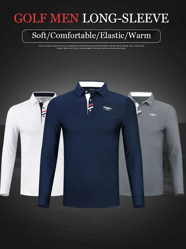 PGM Mens Long Sleeve Golf Shirt Warm Stretch Top Casual