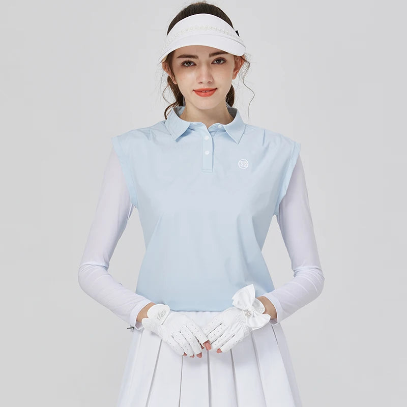 Ice Silk Women's Polo Top and Pleated Skirt Set