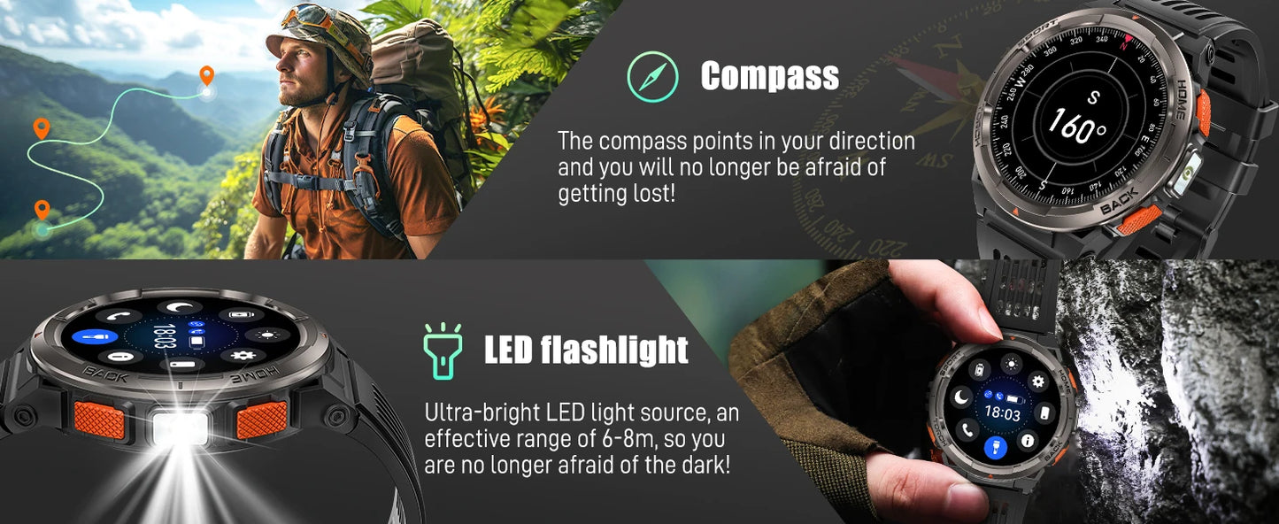 EIGIIS KE5 Smart Watch With Compass Altitude Barometer LED Flashlight