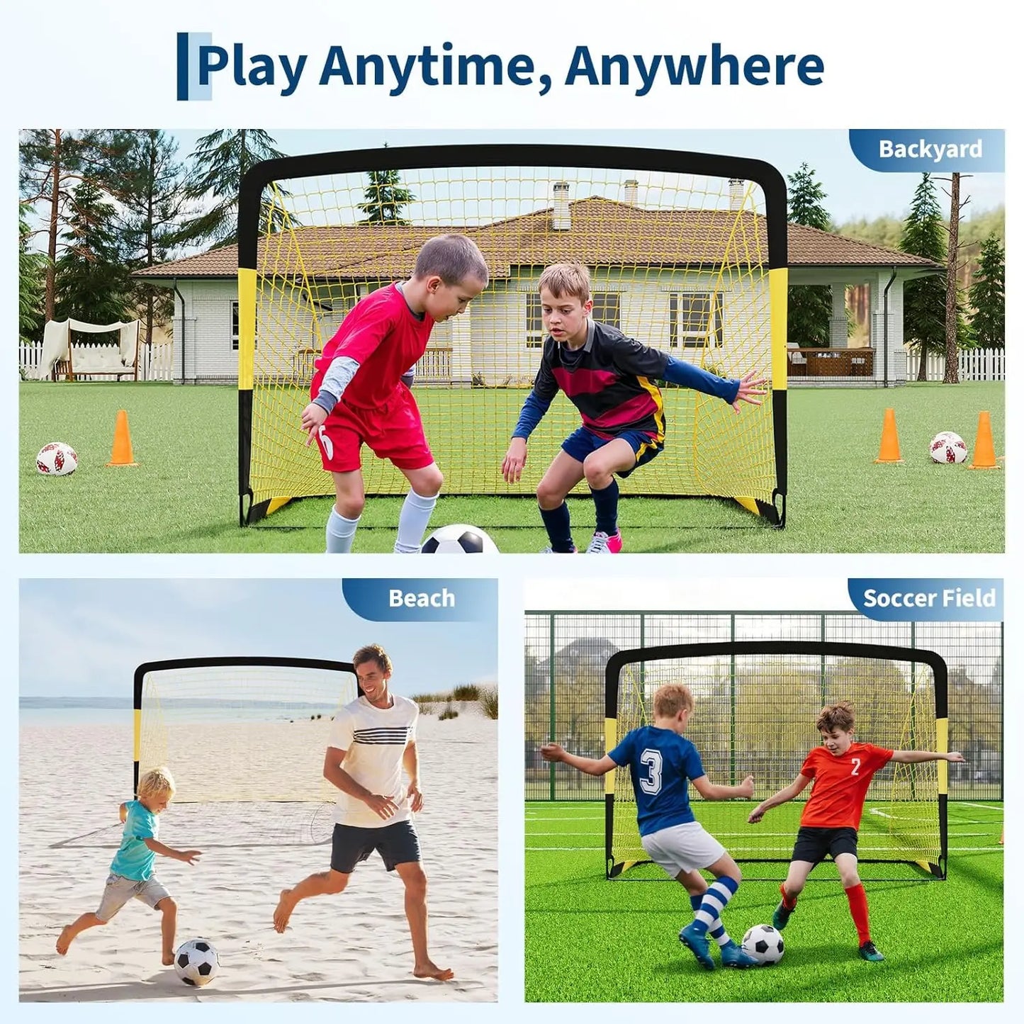 HiMISS 2 Pack Portable Backyard Soccer Goals Training Set