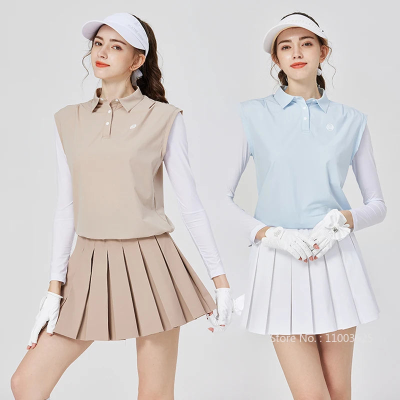Ice Silk Women's Polo Top and Pleated Skirt Set