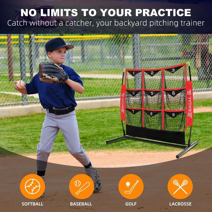 BAGAIL Baseball and Softball Pitching Net 9 Pocket Pitching Net Portable Pitching Target Net for Backyard with Carry Bag