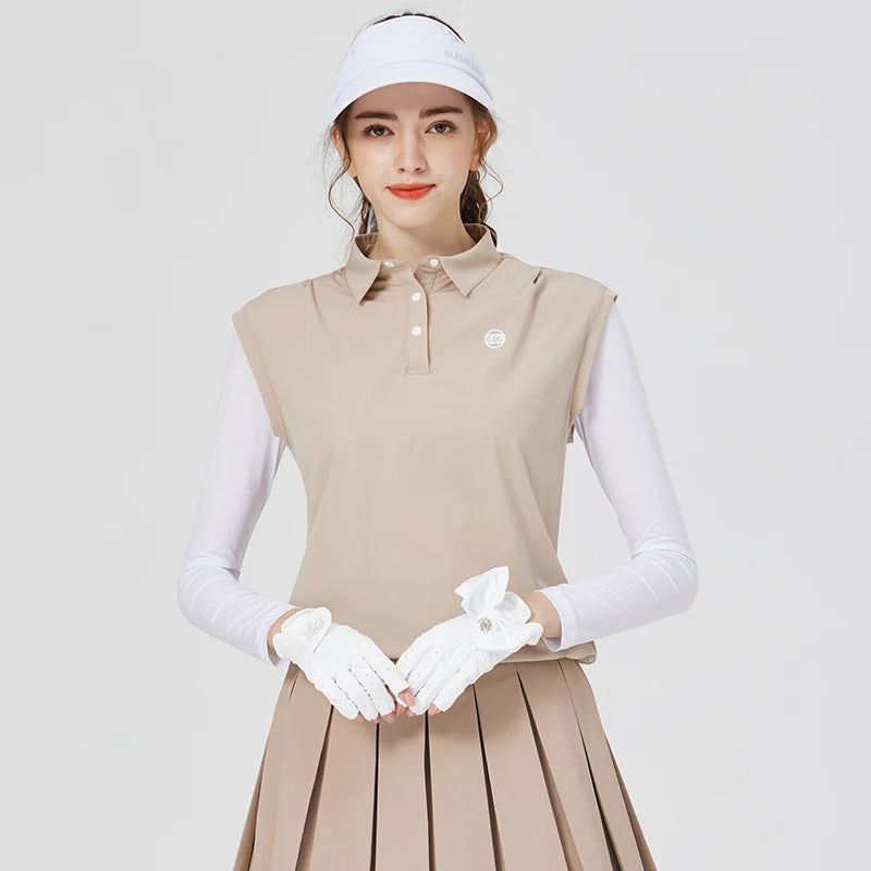 Ice Silk Women's Polo Top and Pleated Skirt Set