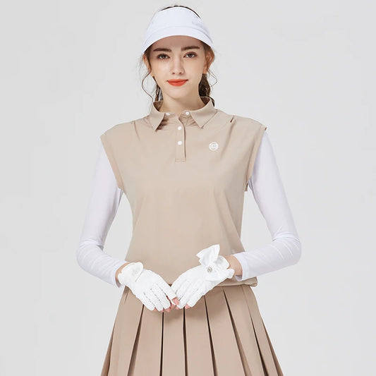 Ice Silk Women's Polo Top and Pleated Skirt Set
