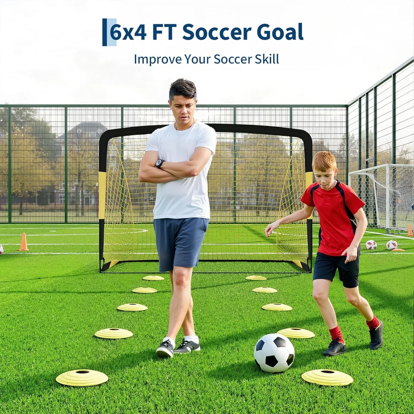 HiMISS 2 Pack Portable Backyard Soccer Goals Training Set