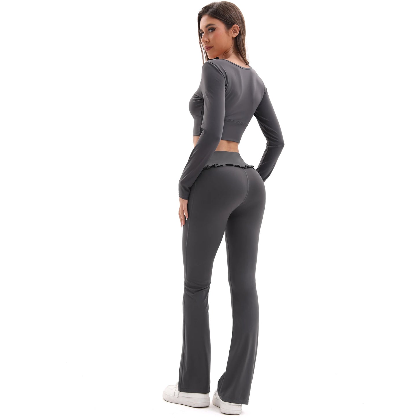 Jiangxi Floral Lace Yoga Set With High Waist Flare Pants