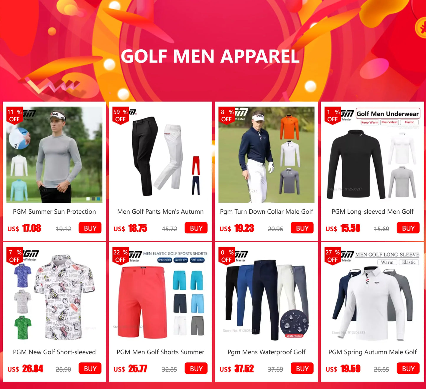 PGM Mens Long Sleeve Golf Shirt Warm Stretch Top Casual