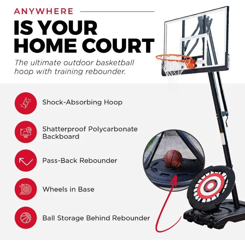Portable Basketball Hoop with 7.5-10 Ft. Adjustable Height & Rebounder