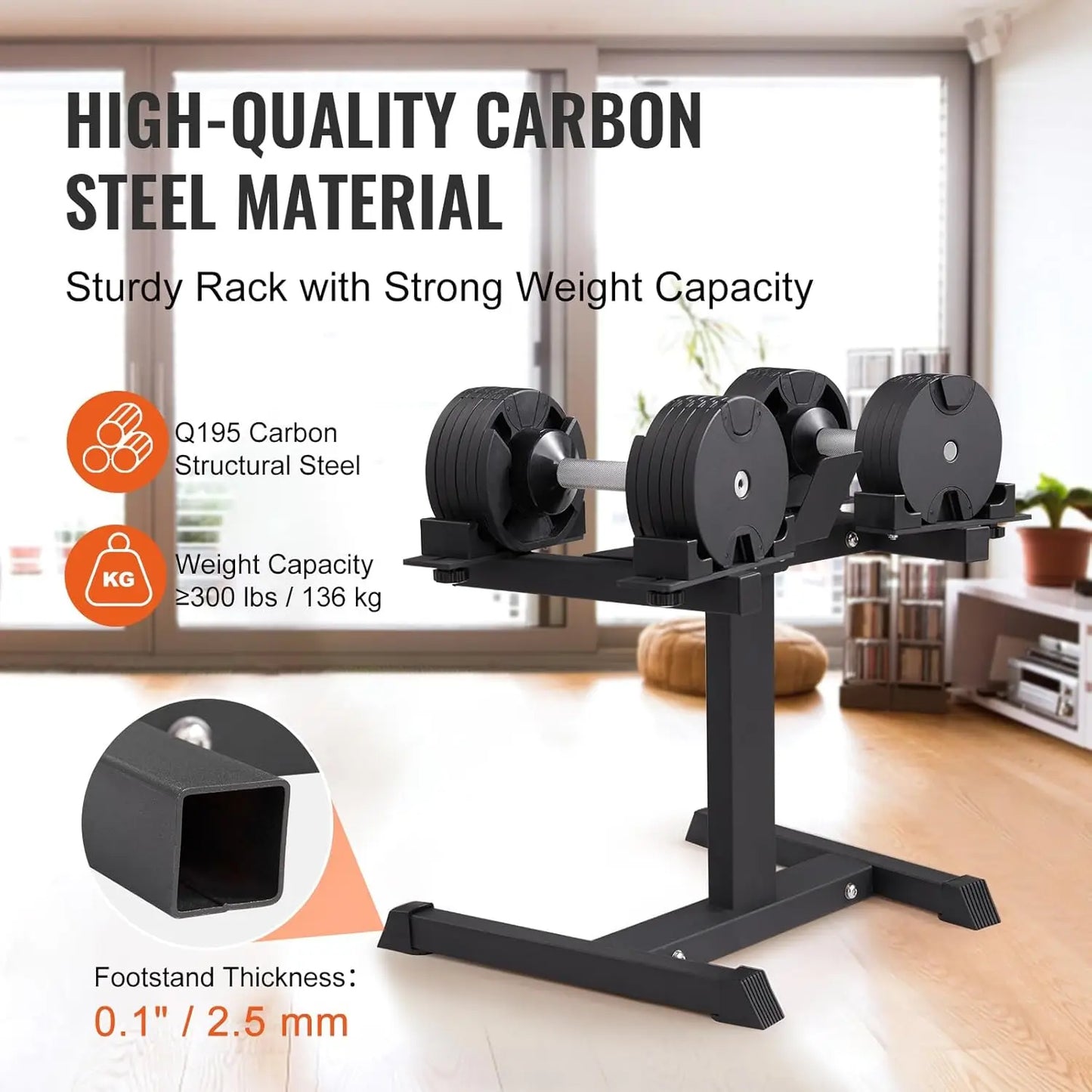 Adjustable Dumbbell Stand, up to 160 Pound Home Fitness Rack and Stand with Media Rack, Safe and Convenient Dumbbell Weight Hold