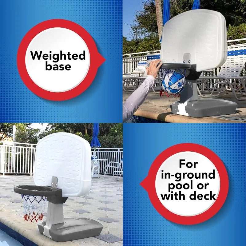 Simplay3 Pooltime Basketball Hoop Game Set for Swimming Pools, Includes Ball, Pump and Net Ages 8+, Made in The USA, Grey