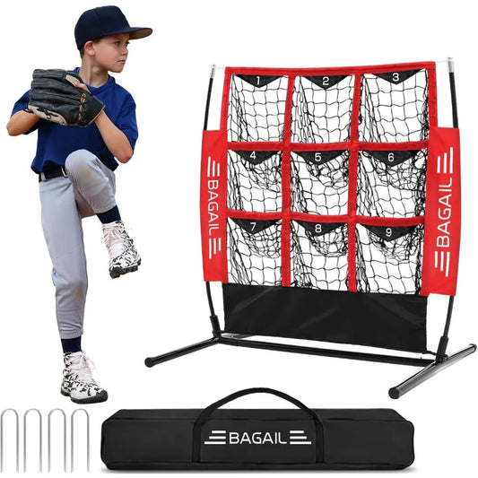 BAGAIL Baseball and Softball Pitching Net 9 Pocket Pitching Net Portable Pitching Target Net for Backyard with Carry Bag