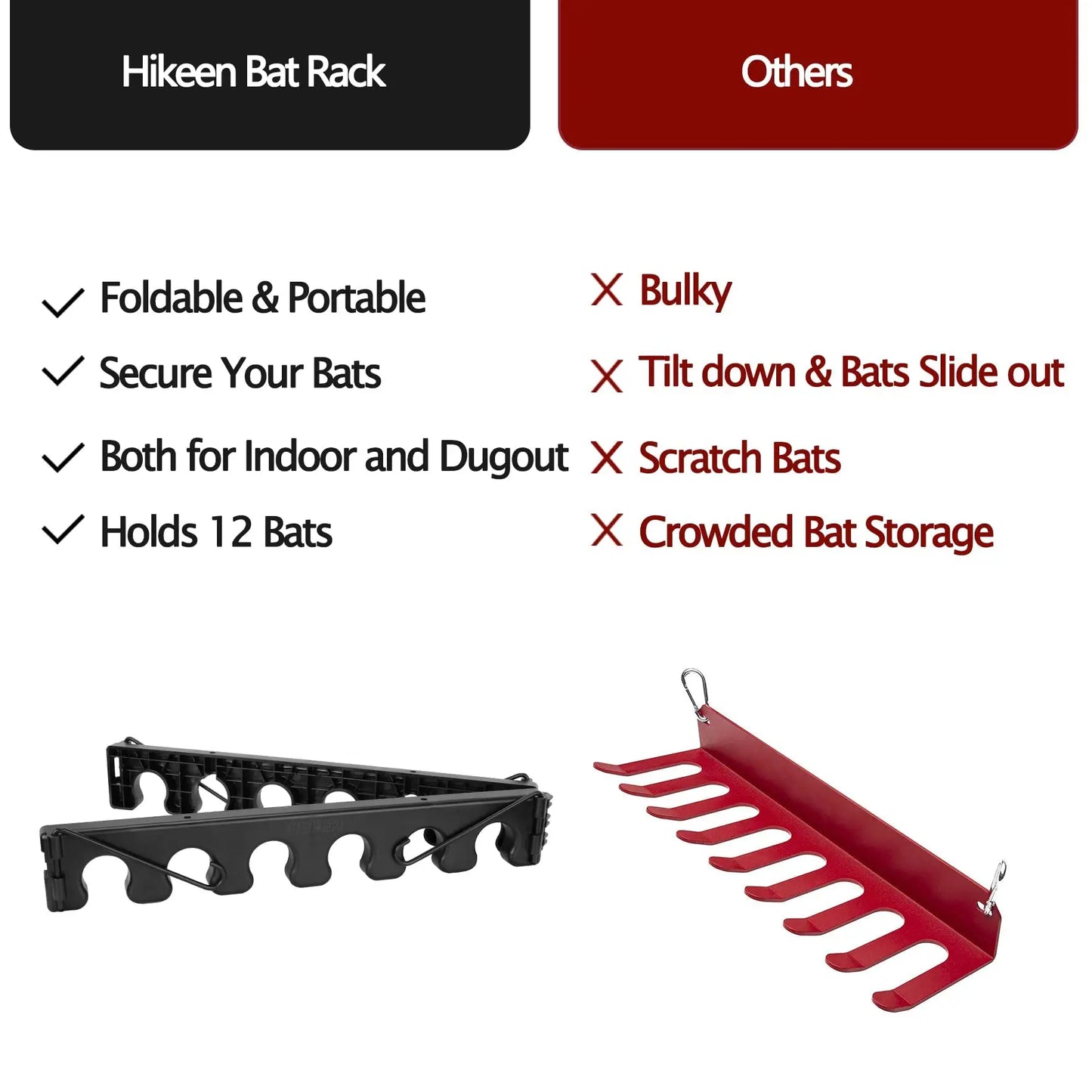 Hikeen Baseball Bat Rack Dugout Organizer Bat Holder for Storage 12 Bats, Foldable For Stadium