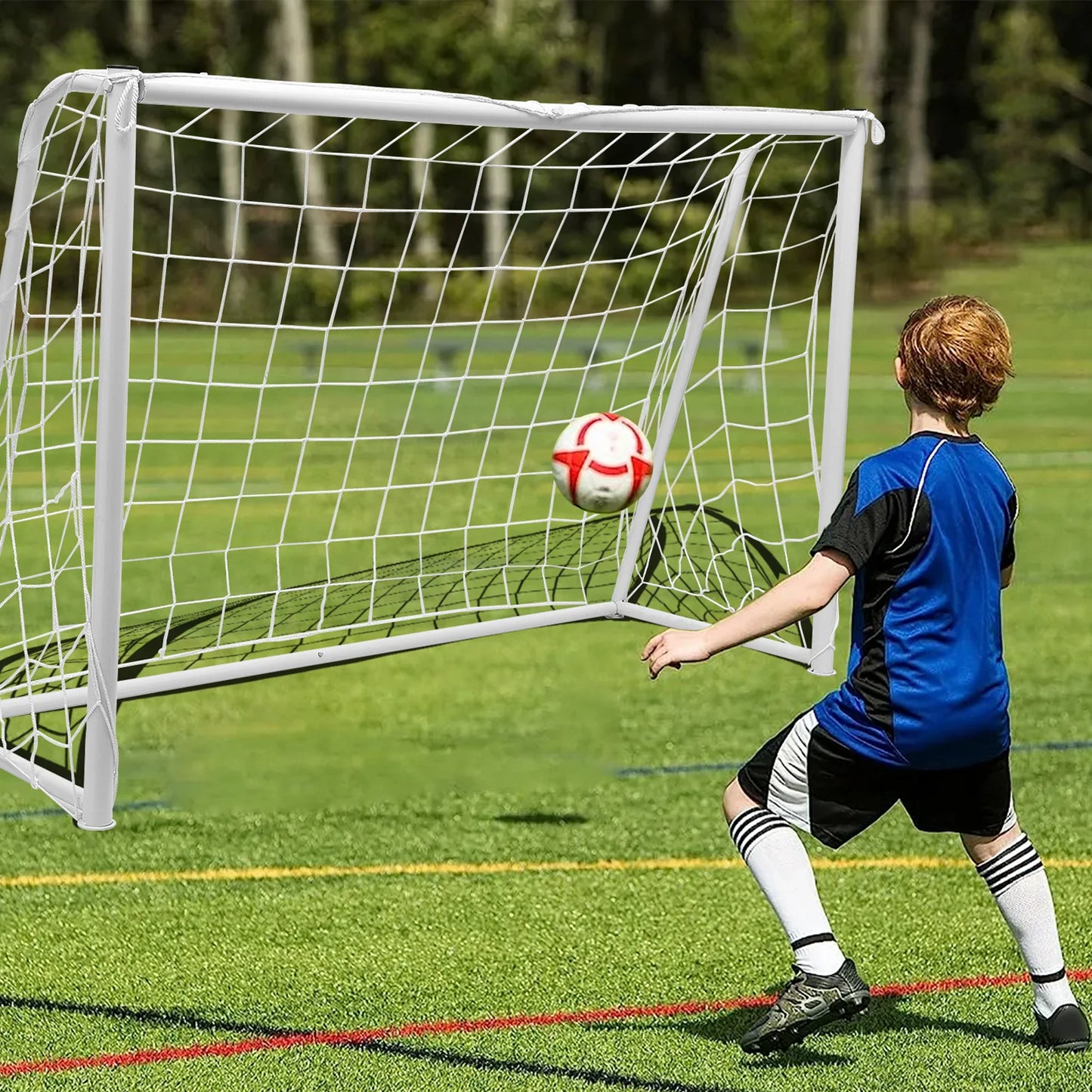 Metal Soccer Goal Soccer Goal for Backyard 6x4 FT Soccer Goal with Steel Frame Net and Ground Stakes for Kids Adults