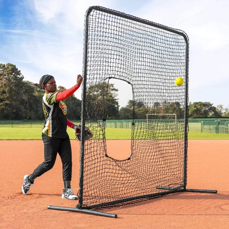 FORTRESS Pitching Screen – Perfect Net & Batting Technique for Pitchers Softball & Baseball - Out Through Net [7ft x 7ft]
