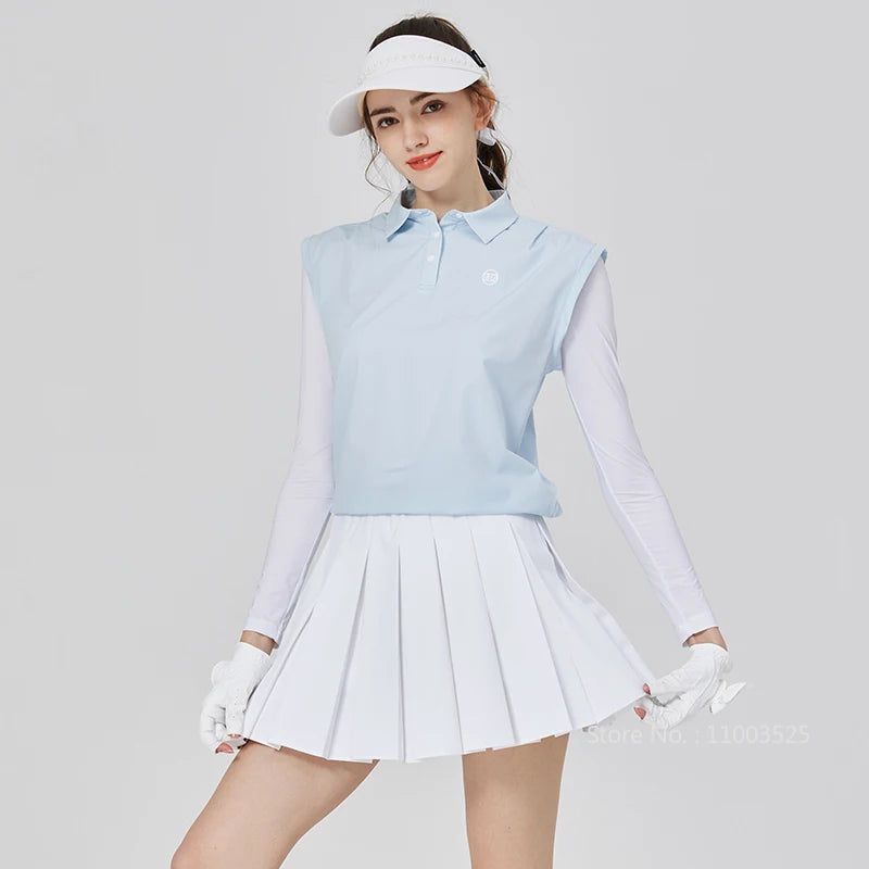 Ice Silk Women's Polo Top and Pleated Skirt Set