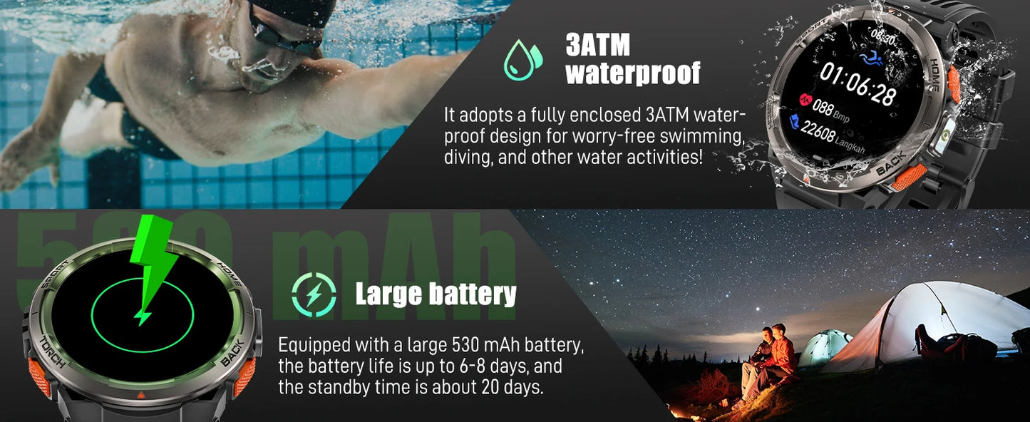 EIGIIS KE5 Smart Watch With Compass Altitude Barometer LED Flashlight