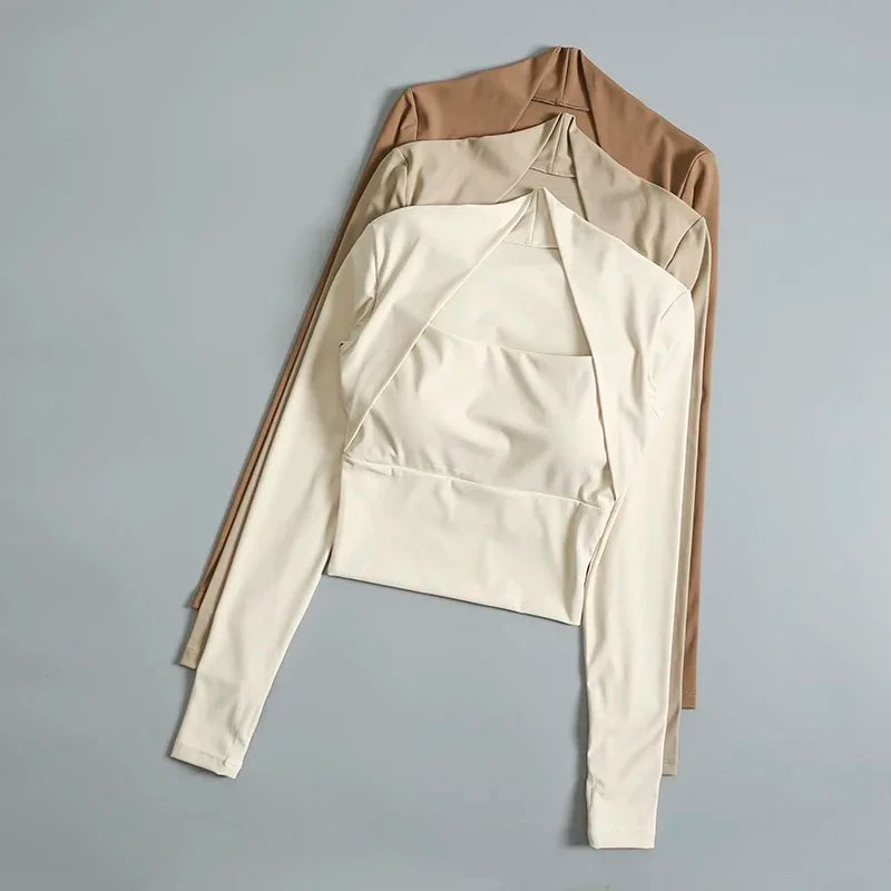 CN Fitness Chest Cushion Top Women Long Sleeve Shirt Yoga