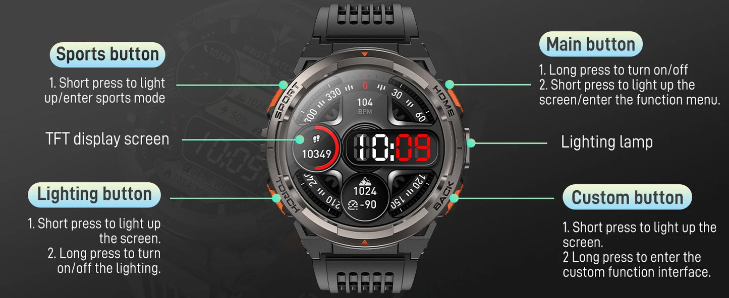 EIGIIS KE5 Smart Watch With Compass Altitude Barometer LED Flashlight