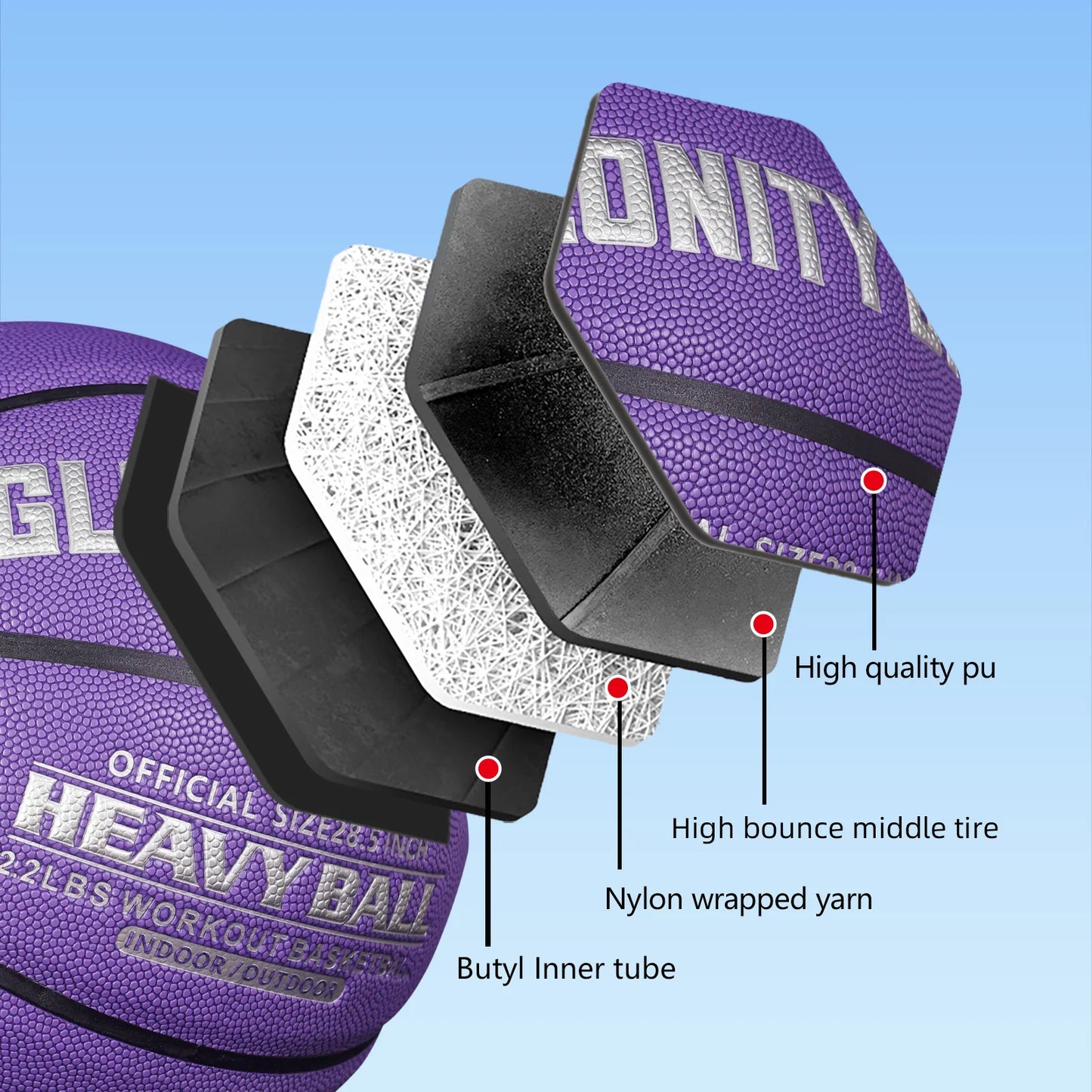 Weighted Training Basketball Women 2.2LBS/28.5'' Adult 3LBS/29.5'' Size6/7 Help Improve Dribbling ,Passing,And Rebounding Skills