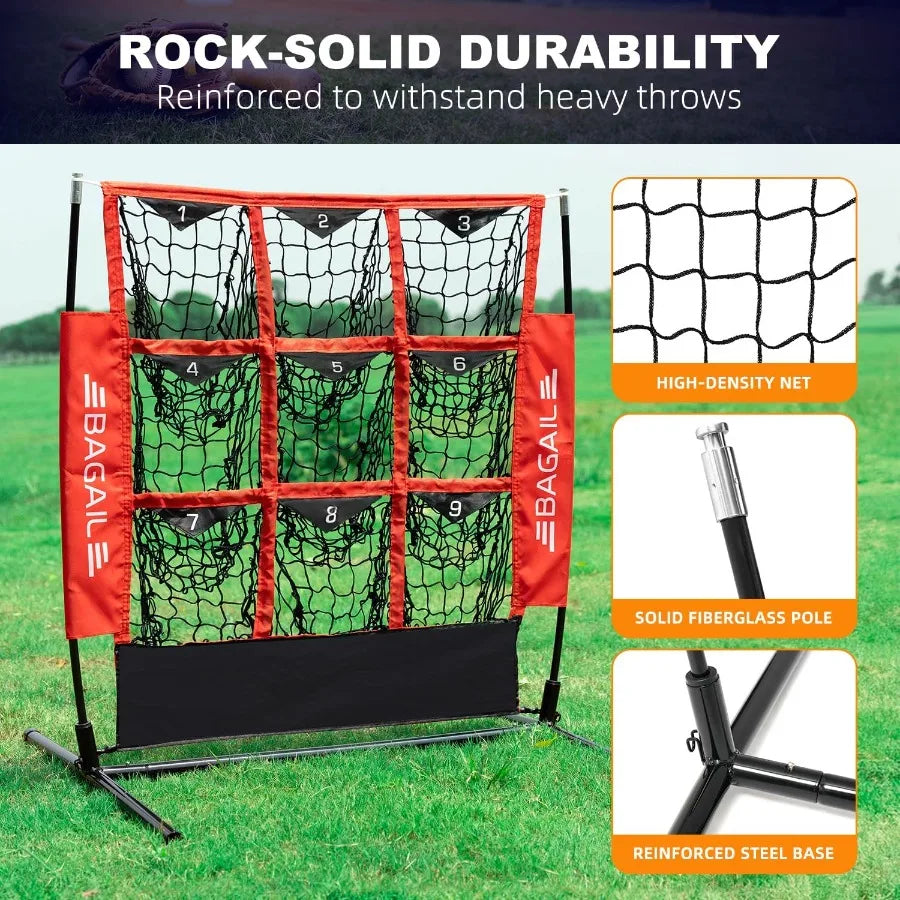 BAGAIL Baseball and Softball Pitching Net 9 Pocket Pitching Net Portable Pitching Target Net for Backyard with Carry Bag