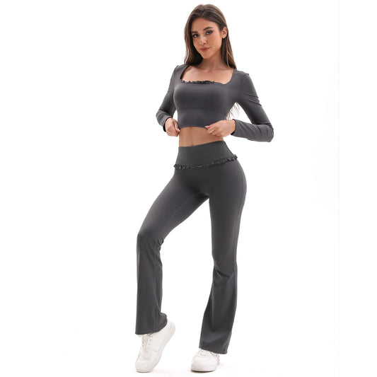 Jiangxi Floral Lace Yoga Set With High Waist Flare Pants