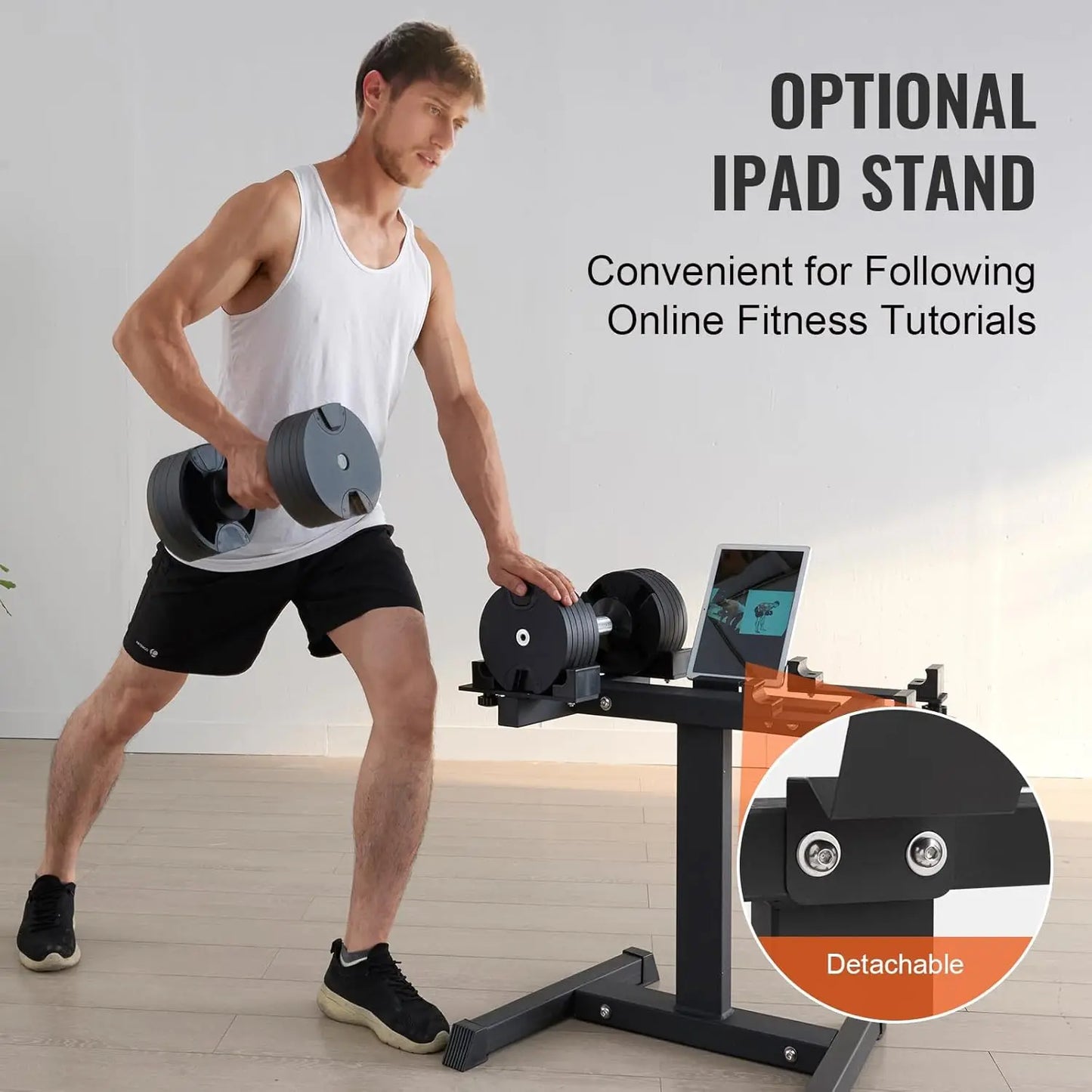 Adjustable Dumbbell Stand, up to 160 Pound Home Fitness Rack and Stand with Media Rack, Safe and Convenient Dumbbell Weight Hold