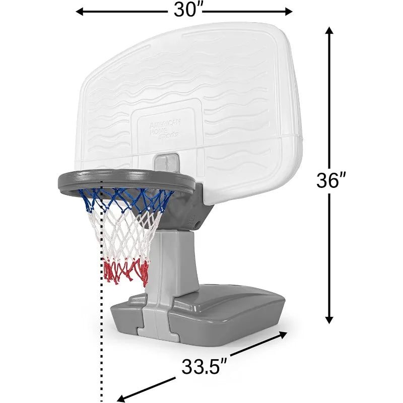 Simplay3 Pooltime Basketball Hoop Game Set for Swimming Pools, Includes Ball, Pump and Net Ages 8+, Made in The USA, Grey