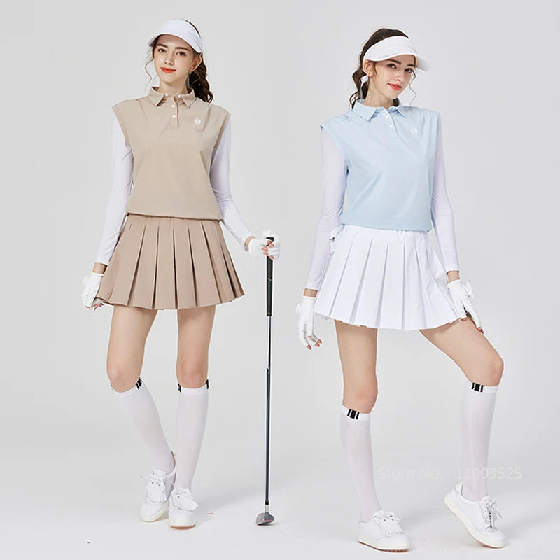 Ice Silk Women's Polo Top and Pleated Skirt Set