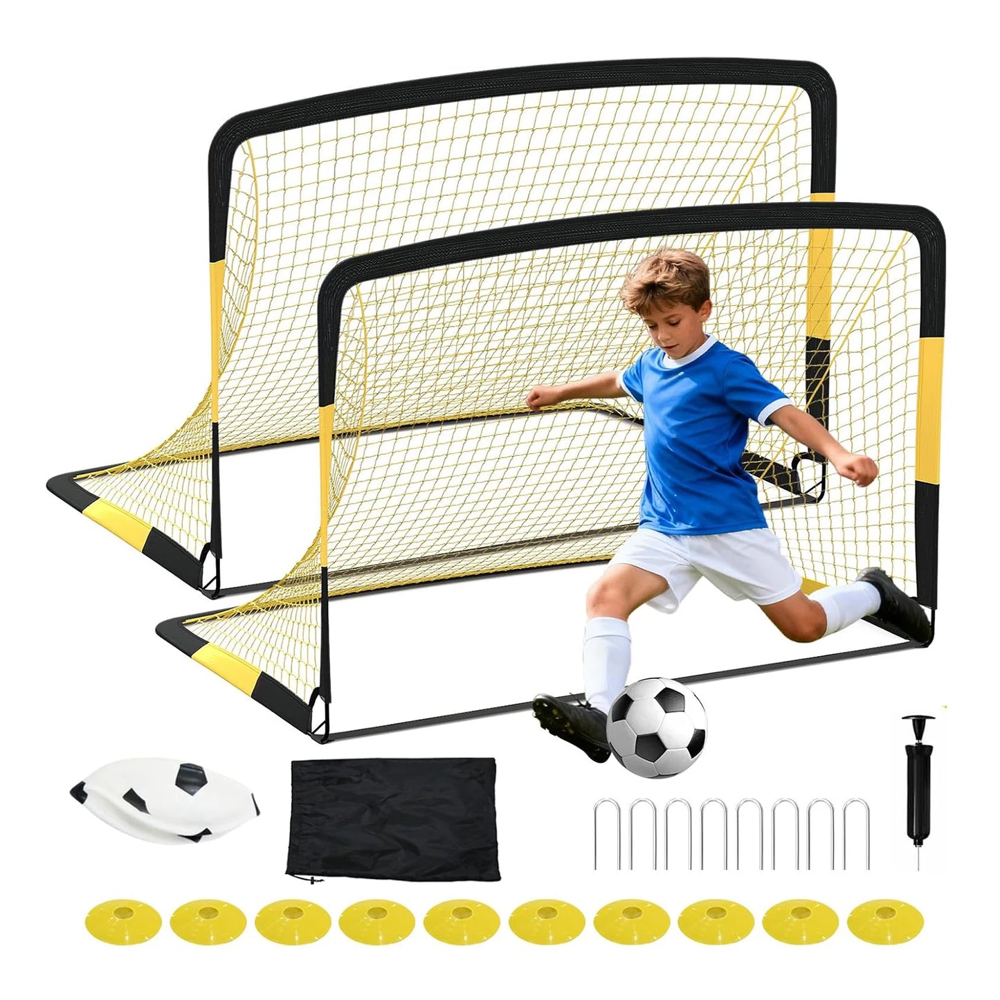 HiMISS 2 Pack Portable Backyard Soccer Goals Training Set