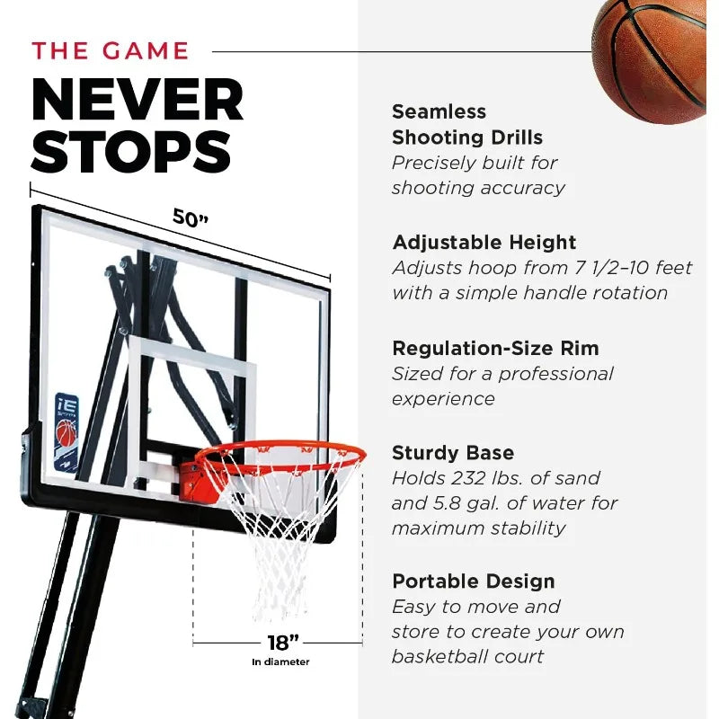Portable Basketball Hoop with 7.5-10 Ft. Adjustable Height & Rebounder