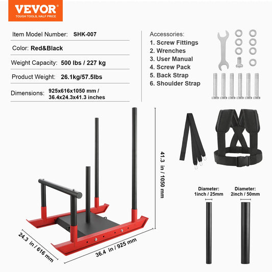 VEVOR Weight Training Sled Pull Push Power Sled with Handle, Fitness Strength Resistance Training, Steel Workout Equipment