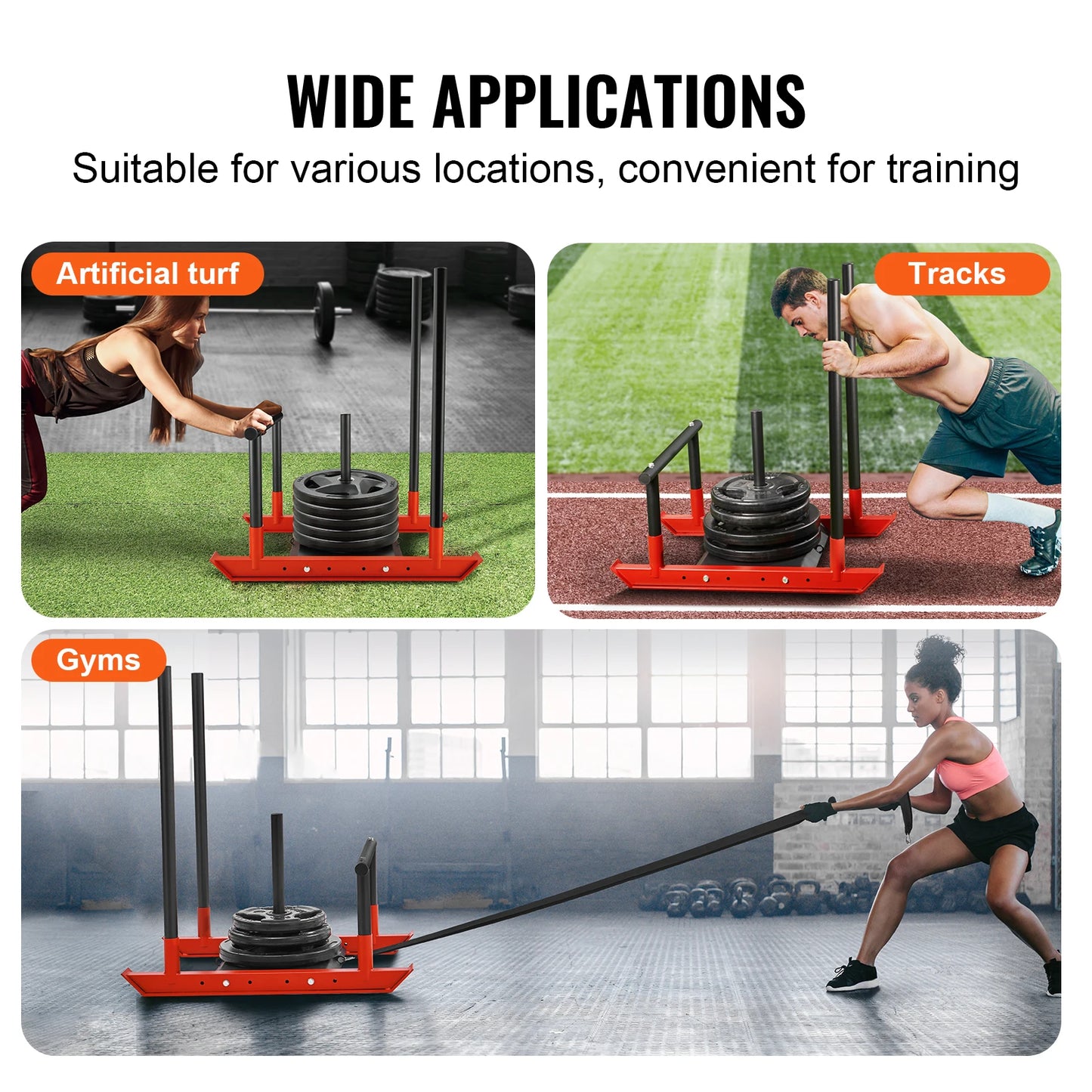 VEVOR Weight Training Sled Pull Push Power Sled with Handle, Fitness Strength Resistance Training, Steel Workout Equipment