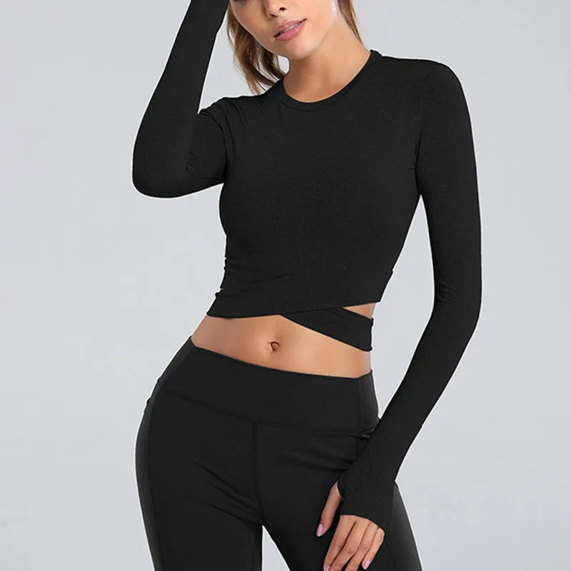 Women’s Quick Dry Long Sleeve Yoga Crop Top Sportswear